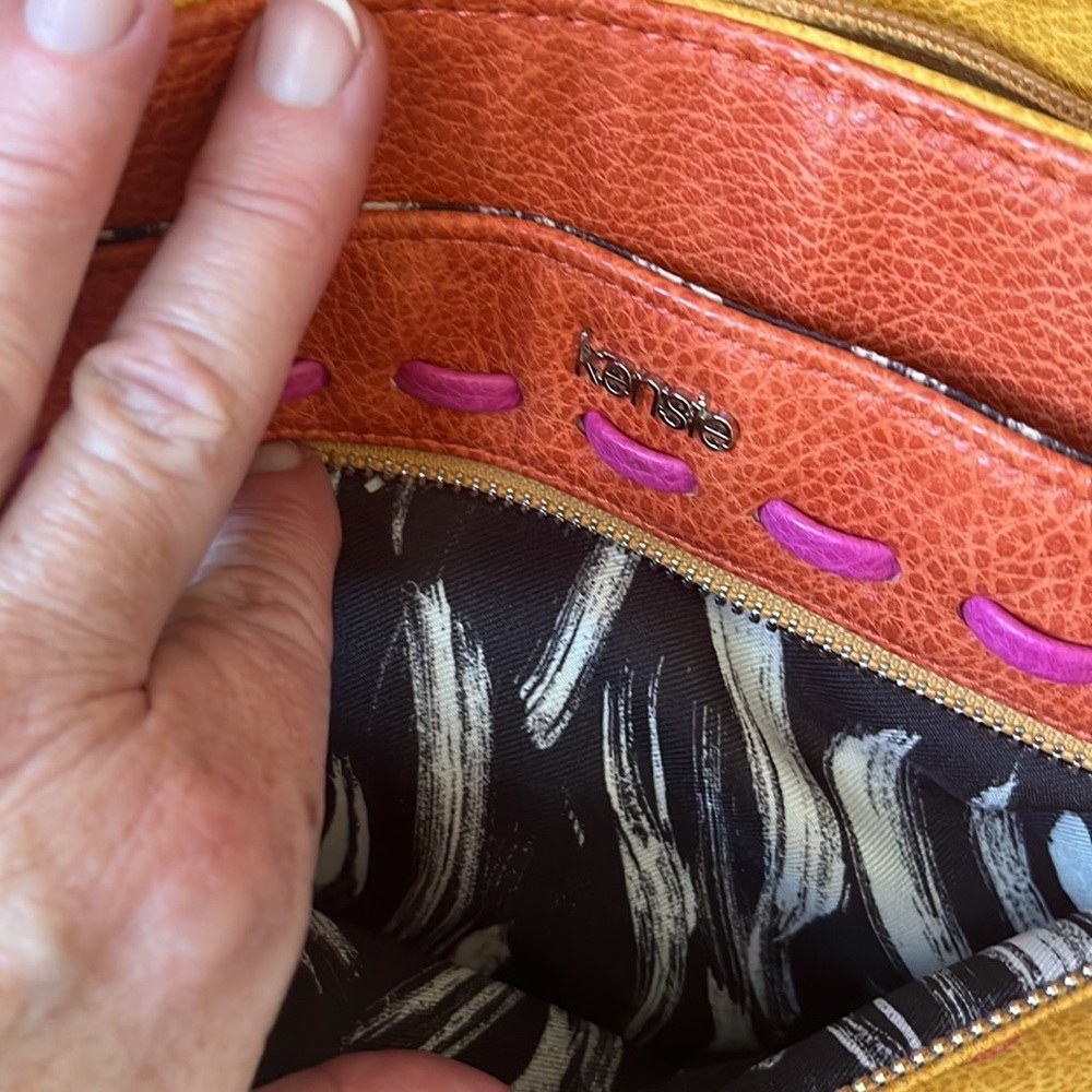 Kenzie  Crossbody or shoulder Bag  Bright pink, orange, goldenrod  10hx 12w x 3d - Picture 4 of 16